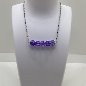 Amethyst Colored Crackle Beaded Bar Necklace